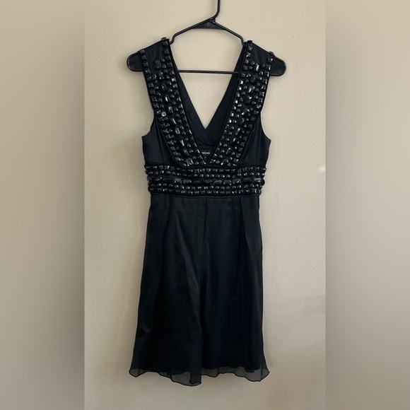 Bebe black silk sleeveless dress with beading small - Picture 1 of 16